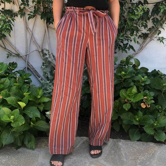 Burnt orange striped pants - Picture 1 of 3